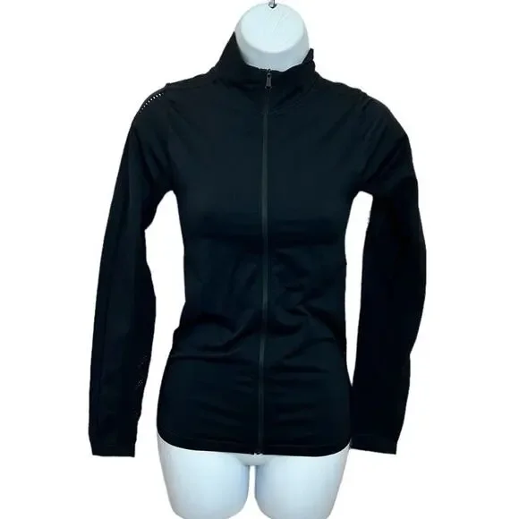 Varley Poinsettia Full Zip Jacket Sz XXS/XS Fitted Black Perforated Mesh - Picture 8 of 15